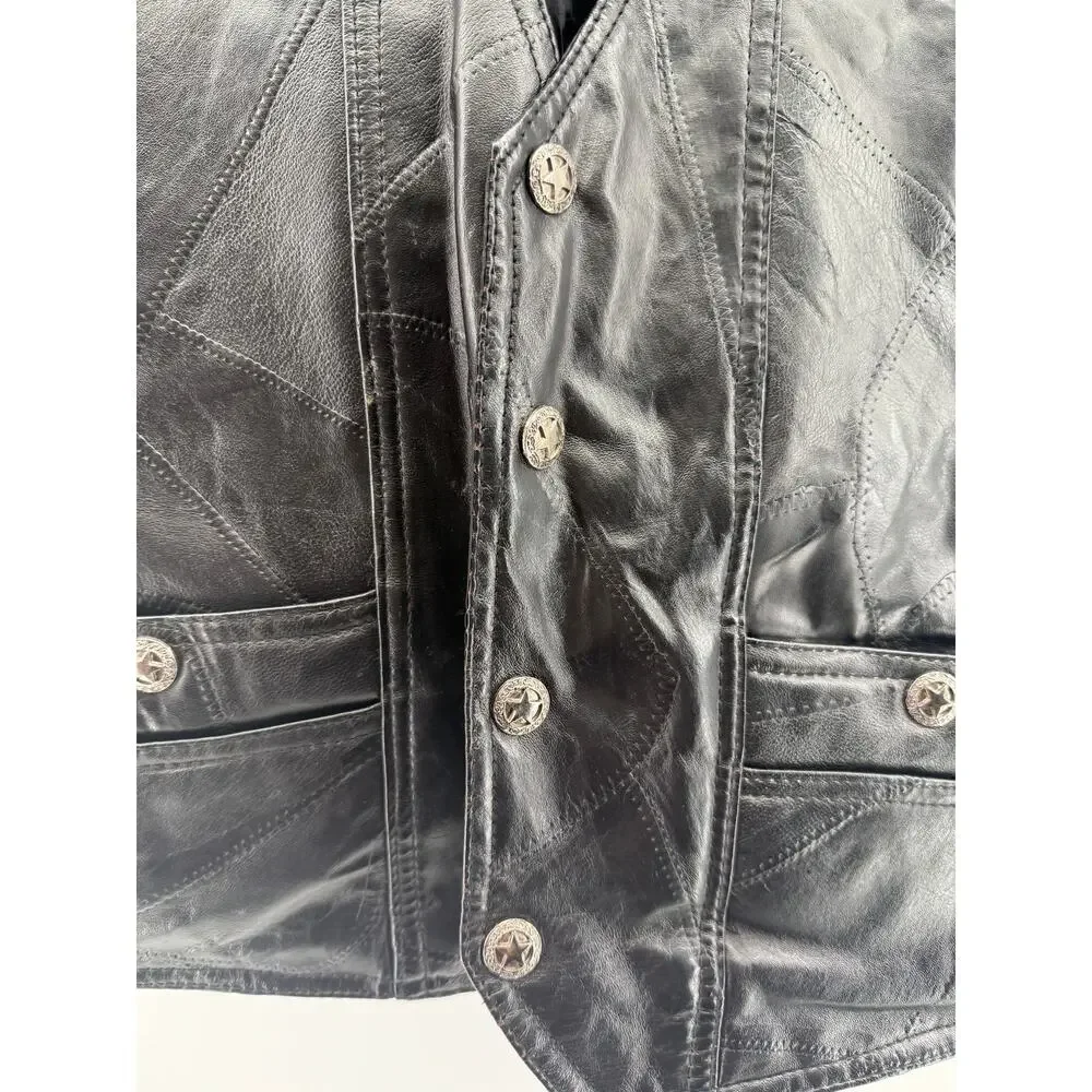 Leather Motorcycle Biker Vest Lace Up Diamond Plate Buffalo Leather Size M READ